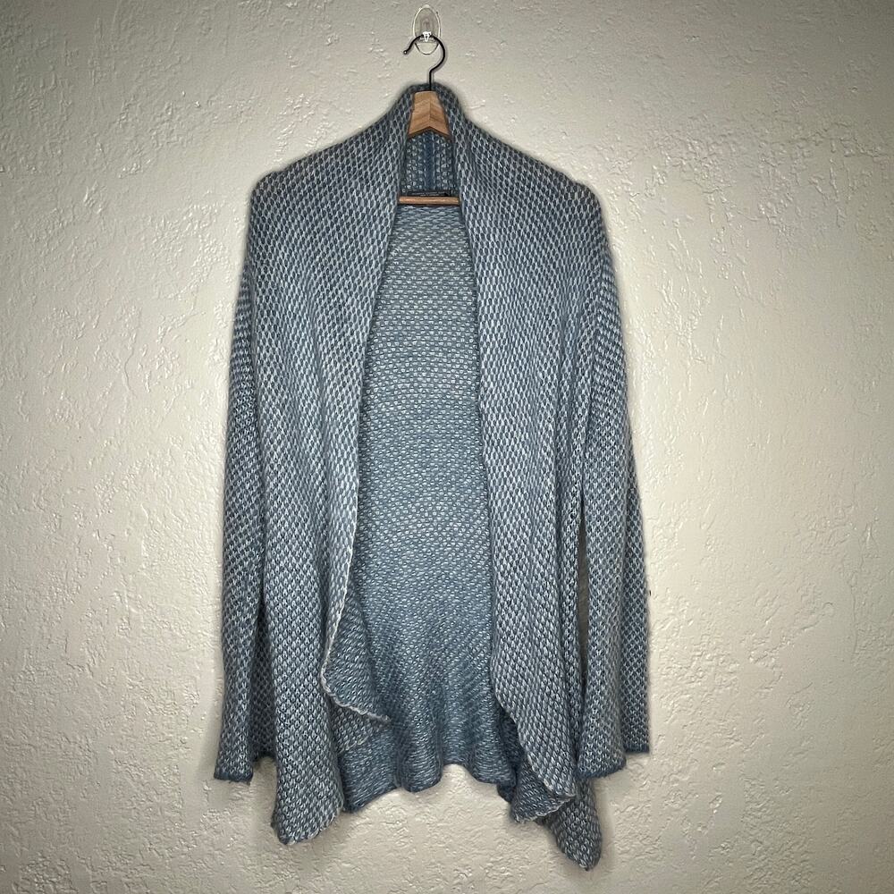 Wooden Ships Women's Blue White Mohair Blend Waterfall Cardigan Sweater M/L